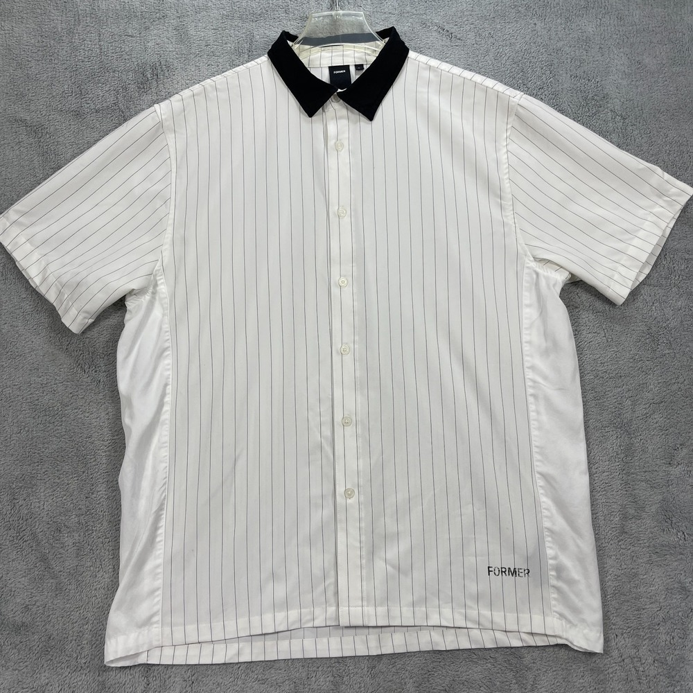 Former Vivian Shirt Mens Large White Stretch Pinstripe Everyday Wear Button Up